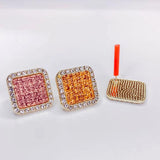 KC Plated Cotton Square Rhinestone Stud Earrings 4pcs