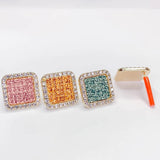 KC Plated Cotton Square Rhinestone Stud Earrings 4pcs