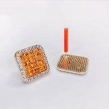 KC Plated Cotton Square Rhinestone Stud Earrings 4pcs