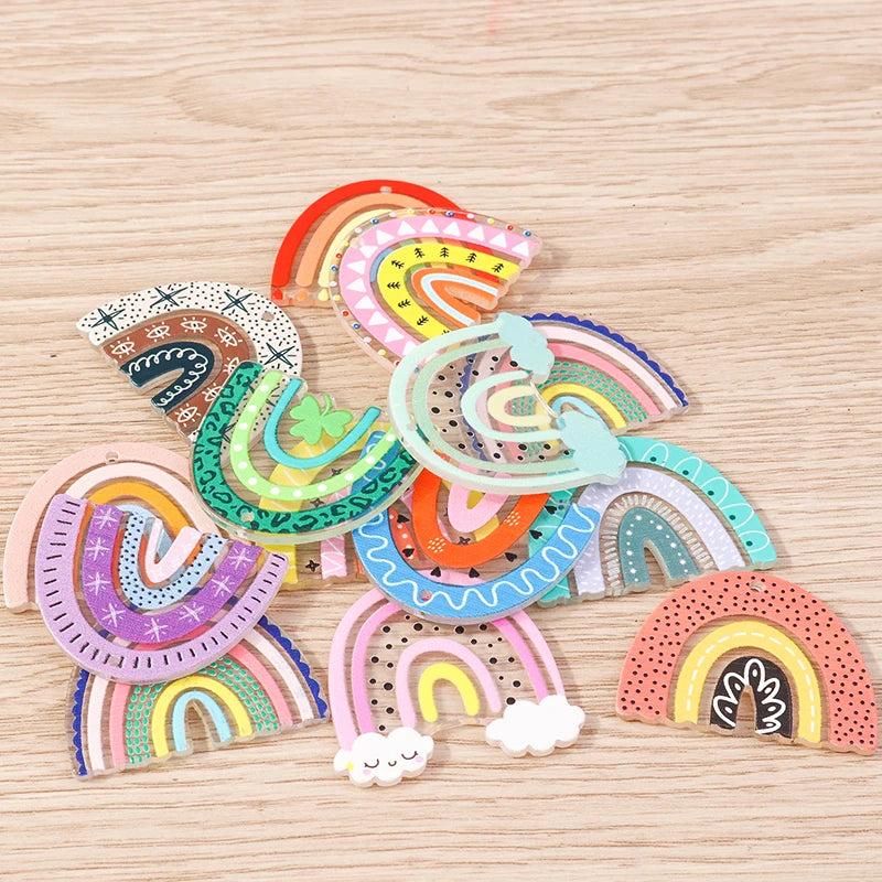 10pcs Colorful Resin Rainbow Charms Pendants for DIY Jewelry Making