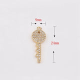 2pcs Key Shape Copper Pendant Zircon DIY Earring Necklace Jewelry