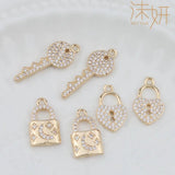 2pcs Key Shape Copper Pendant Zircon DIY Earring Necklace Jewelry