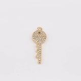 2pcs Key Shape Copper Pendant Zircon DIY Earring Necklace Jewelry