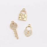 2pcs Key Shape Copper Pendant Zircon DIY Earring Necklace Jewelry