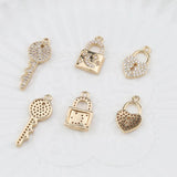 2pcs Key Shape Copper Pendant Zircon DIY Earring Necklace Jewelry