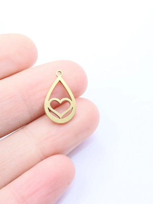 10pcs Heart Charms Pendant Stainless Steel DIY Jewelry Unfading 2 Colors