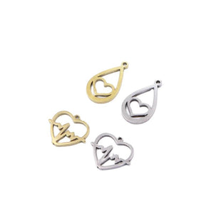10pcs Heart Charms Pendant Stainless Steel DIY Jewelry Unfading 2 Colors