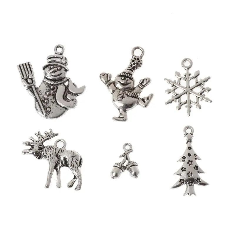 6pcs Silver Alloy Christmas Pendants For Jewelry Making Bulk