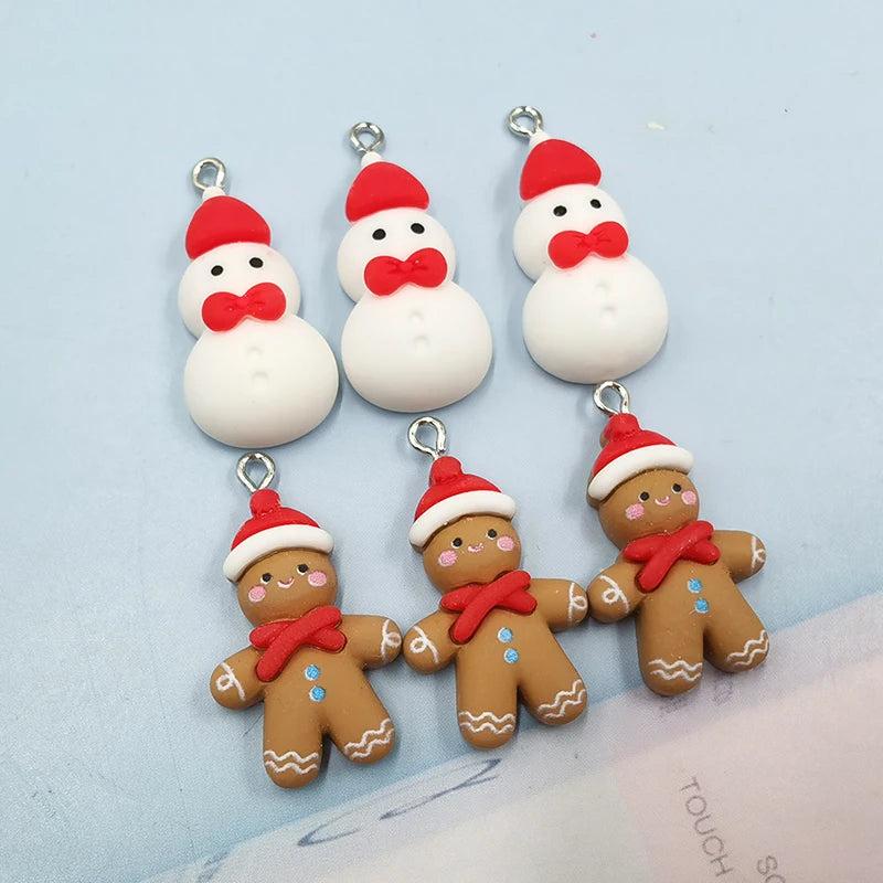 10pcs Christmas Snowman Gingerbread Man Resin Charms For Earring