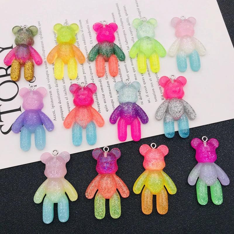 10pcs Colorful Bear Charm Pendant for DIY Making, Necklace