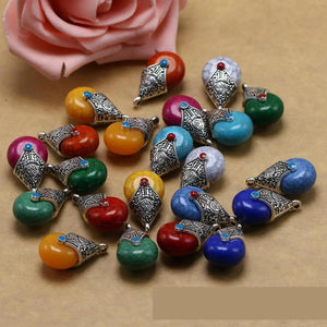 Tibetan Silver Water Drop Beads Natural Stone Pendants for DIY Jewelry Making