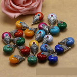 Tibetan Silver Water Drop Beads Natural Stone Pendants for DIY Jewelry Making