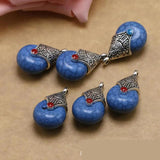 Tibetan Silver Water Drop Beads Natural Stone Pendants for DIY Jewelry Making