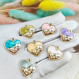 10pcs Enamel Heart Pearl Charms for DIY Jewelry Making