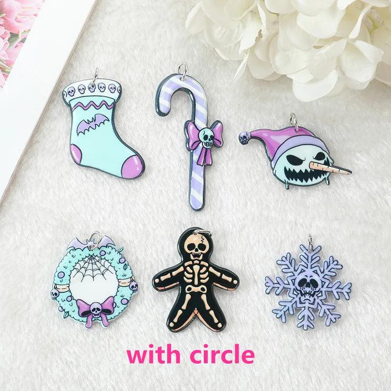 12Pcs Pastel Goth Christmas Charms Gingerbread Snowman Pendant DIY Making