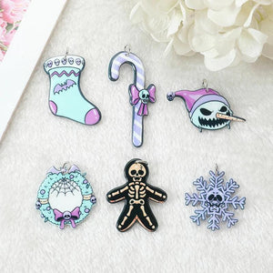 12Pcs Pastel Goth Christmas Charms Gingerbread Snowman Pendant DIY Making
