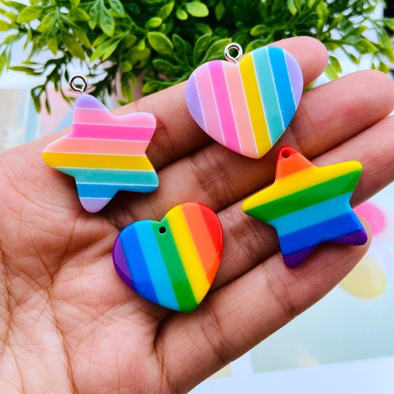 10pcs Resin Hot Pastel Rainbow Star Heart Charms for DIY Earring Necklace