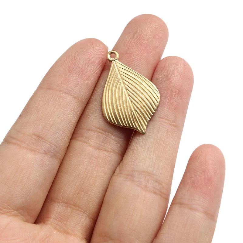 10pcs Raw Brass Leaf Charms for DIY Earrings Necklace Jewelry Making