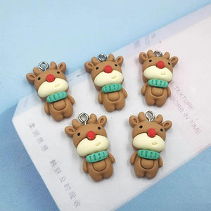 10Pcs Christmas Deer Resin Charms For DIY Jewelry Making