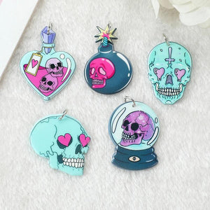 10Pcs Pastel Goth Skeleton Charms Acrylic Skull Pendant DIY Making