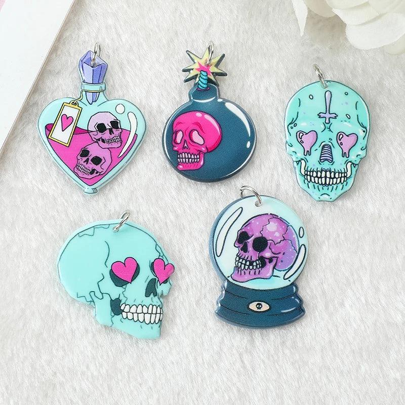 10Pcs Pastel Goth Skeleton Charms Acrylic Skull Pendant DIY Making