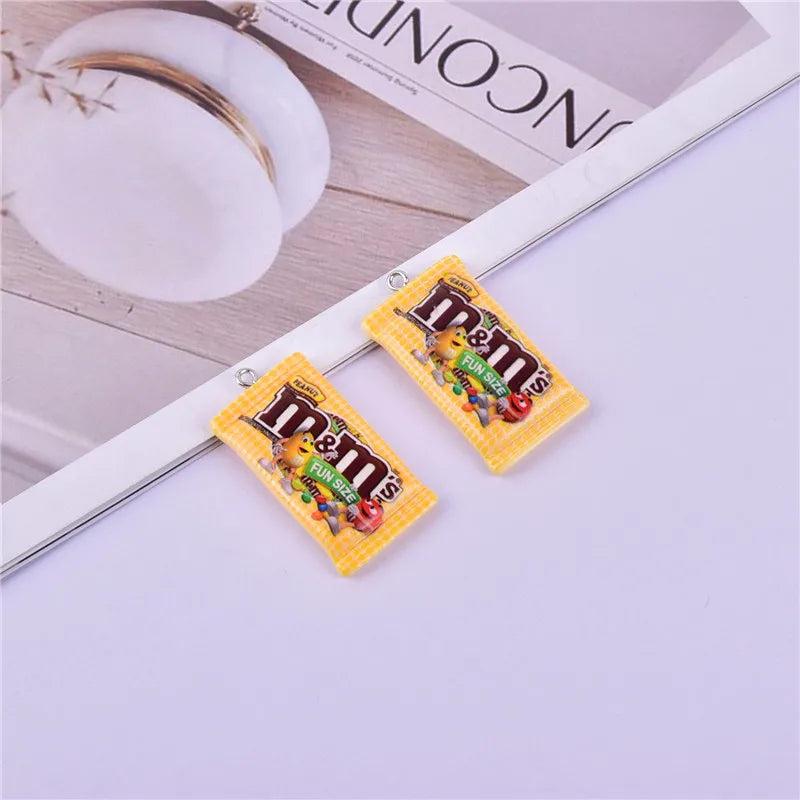 10Pcs Resin M Bean Chocolate Charms Pendants for Jewelry Making