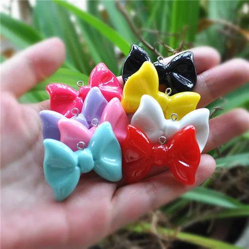 24Pcs Bow Pendant Resin Charms For Necklace DIY Making