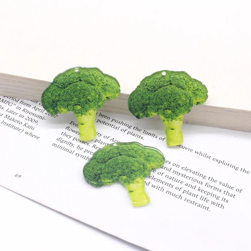 10pcs Broccoli Acrylic Earring Charms Food Pendant Keychain DIY Jewelry Making