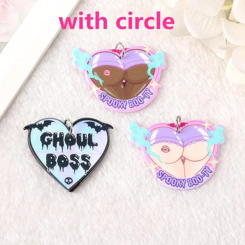 12Pcs Spooky Sexy Booty Acrylic Charms Ghoul Pastel Goth Pendant