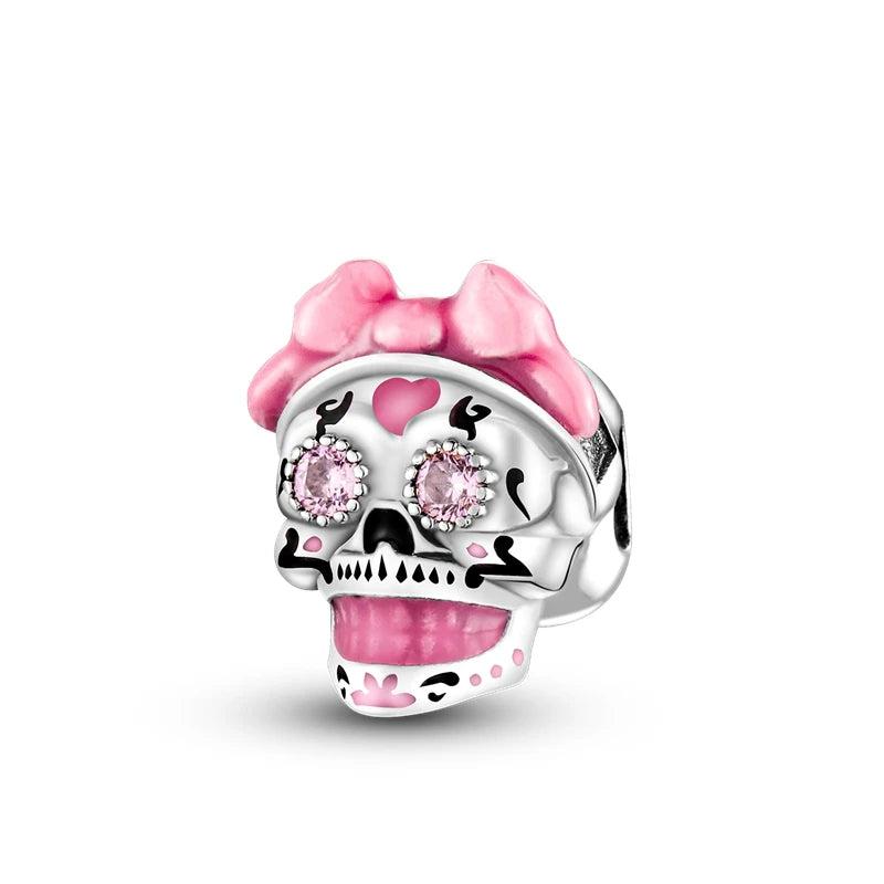 Halloween Moon Cat Witch Broom Skeleton Skull Silver Charm Bracelet Necklace