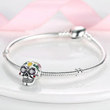 Halloween Moon Cat Witch Broom Skeleton Skull Silver Charm Bracelet Necklace