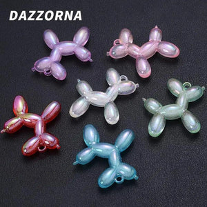 10Pcs 3D Balloon-Dog Acrylic Charm Pendant for Jewelry Making