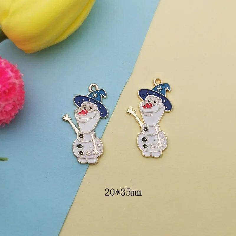 10PCS Smiling Snowman Enamel Charms Pendant Metal DIY