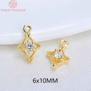 10PCS 6x10MM 24K Plated Brass Zircon Pendants Charms DIY Jewelry Findings