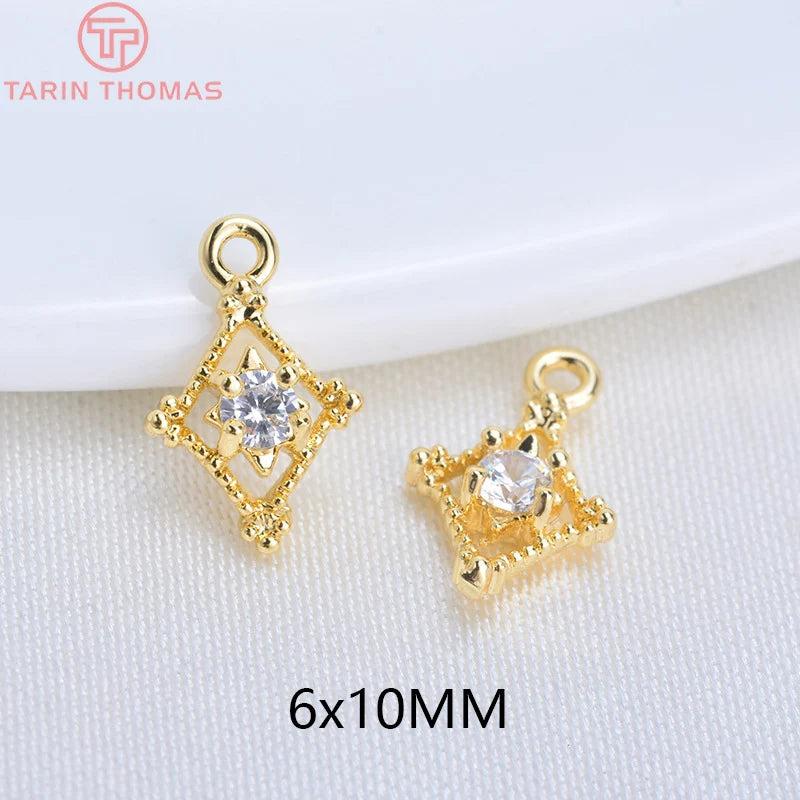 10PCS 6x10MM 24K Plated Brass Zircon Pendants Charms DIY Jewelry Findings