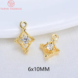 10PCS 6x10MM 24K Plated Brass Zircon Pendants Charms DIY Jewelry Findings