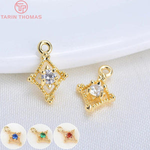 10PCS 6x10MM 24K Plated Brass Zircon Pendants Charms DIY Jewelry Findings