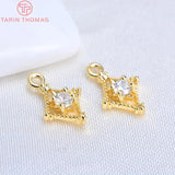 10PCS 6x10MM 24K Plated Brass Zircon Pendants Charms DIY Jewelry Findings