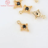 10PCS 6x10MM 24K Plated Brass Zircon Pendants Charms DIY Jewelry Findings