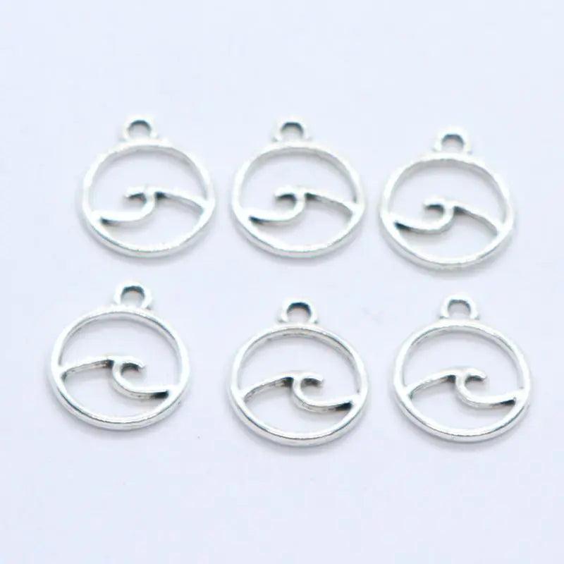 60pcs Tibetan Silver Wave Charms Round Pendants 12x14mm DIY Jewelry Findings