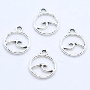 60pcs Tibetan Silver Wave Charms Round Pendants 12x14mm DIY Jewelry Findings