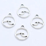 60pcs Tibetan Silver Wave Charms Round Pendants 12x14mm DIY Jewelry Findings