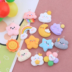 10pcs Cartoon Star Moon Rainbow Flowers Cloud Resin Charms for Jewelry Making