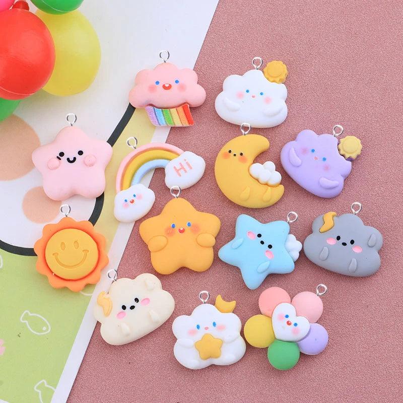 10pcs Cartoon Star Moon Rainbow Flowers Cloud Resin Charms for Jewelry Making