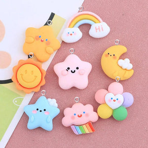 10pcs Cartoon Star Moon Rainbow Flowers Cloud Resin Charms for Jewelry Making