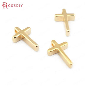 20PCS 13x8MM 24K Brass Small Cross Charms Pendants