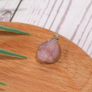 10PCS Round Resin Druzy Charm DIY Earring Necklace Making Silver Pendant