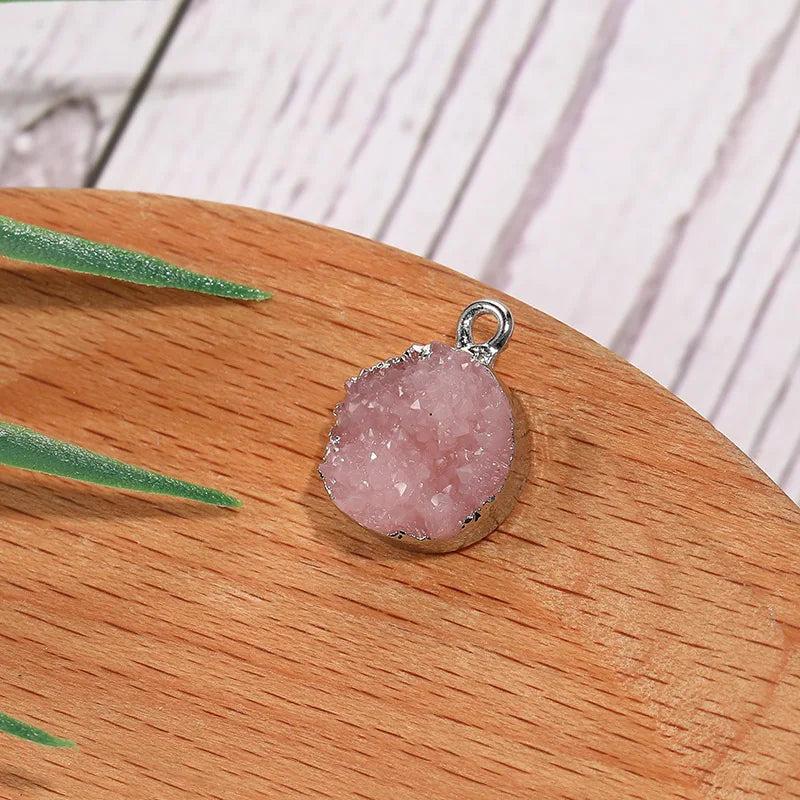 10PCS Round Resin Druzy Charm DIY Earring Necklace Making Silver Pendant