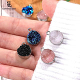 10PCS Round Resin Druzy Charm DIY Earring Necklace Making Silver Pendant
