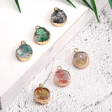 10PCS Round Resin Druzy Charm DIY Earring Necklace Making Silver Pendant